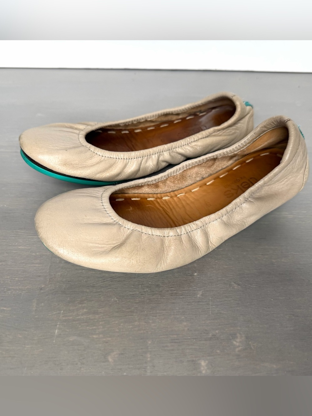 Tieks By Gavrieli Leather Ballet Flats Womens Sz 5 Taupe Beige Neutral